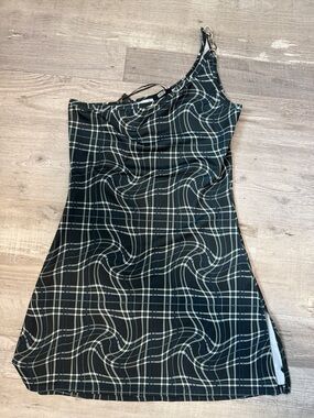POSTER GIRL Black Plaid One-Shoulder Mini Dress